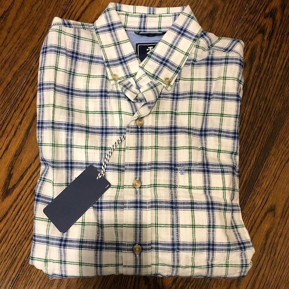 IZOD Men’s White Blue Green Plaid Long Sleeve Button Down Shirt Sz Small NWT - Picture 1 of 6
